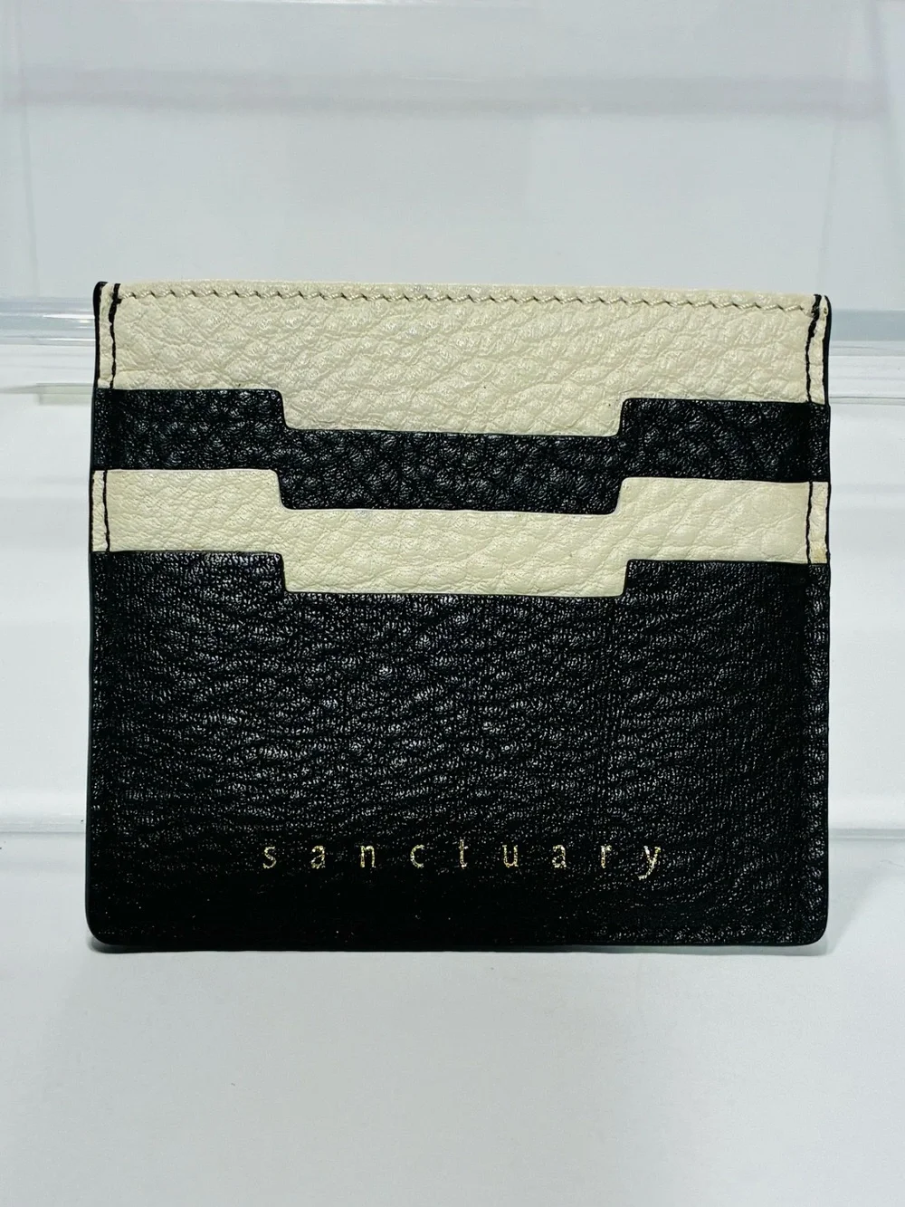 NEW Sanctuary Colorblock Pebbled Leather Slim Card Holder Sleeve Black Ivory